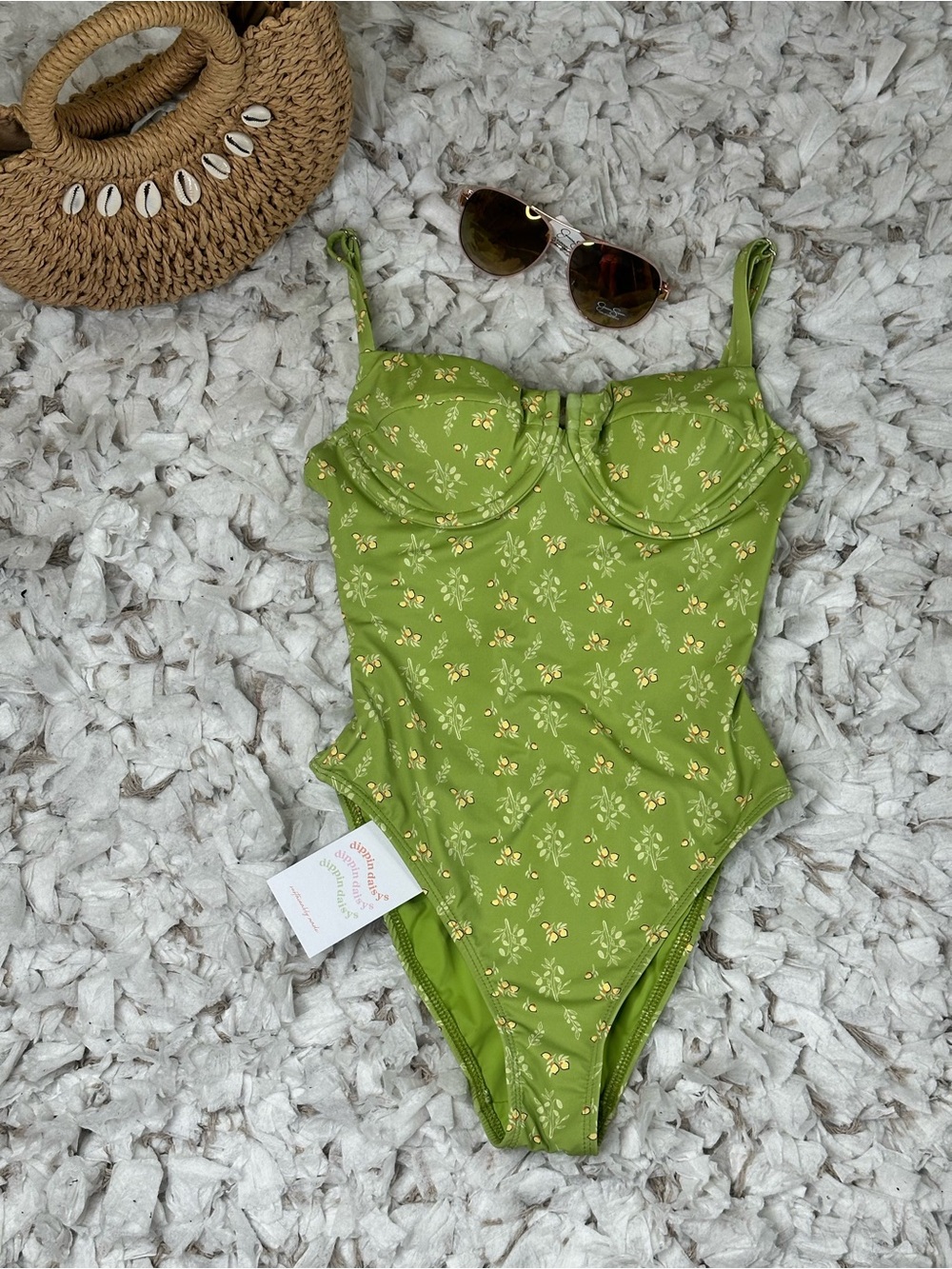 NWT Dippin’ Daisy’s Green Lemon Print One Piece Swimsuit XS